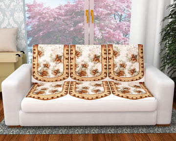 Nendle Velvet Digital Print 5 Seater Sofa Cover Set for Living Room (Light Brown, 6 Pieces)